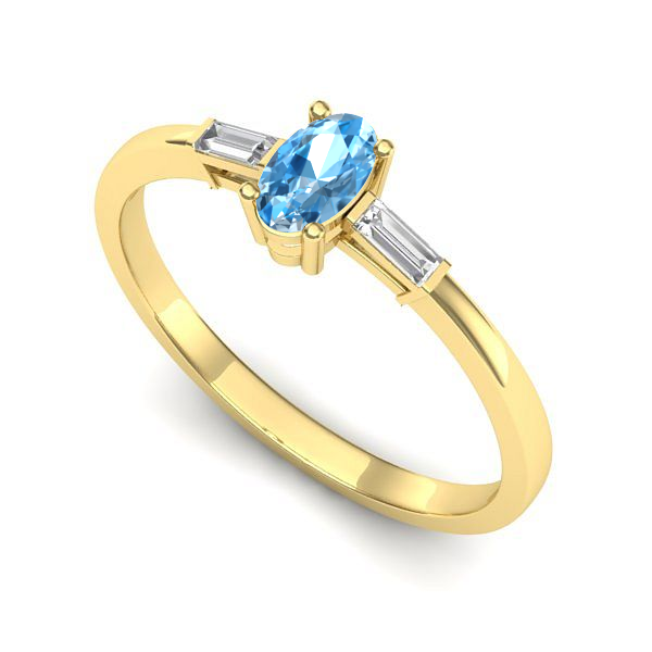 Inel logodna din aur galben cu topaz blue