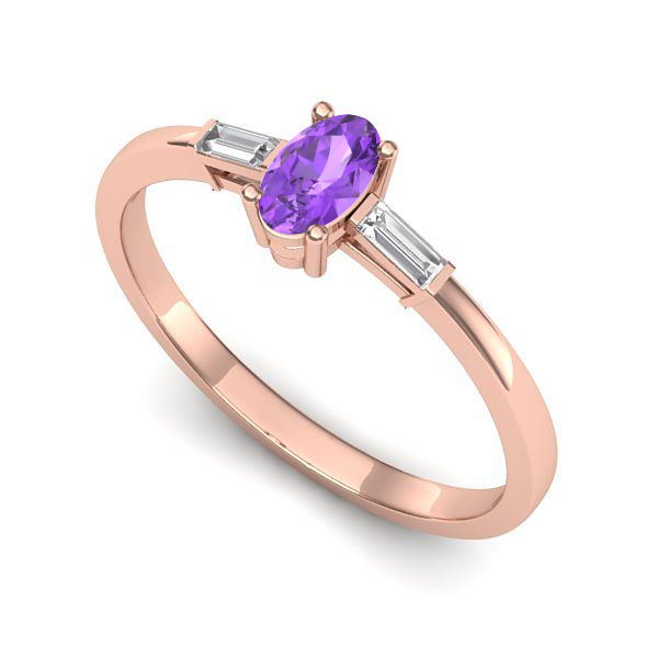 Inel de logodna din aur roz cu ametist