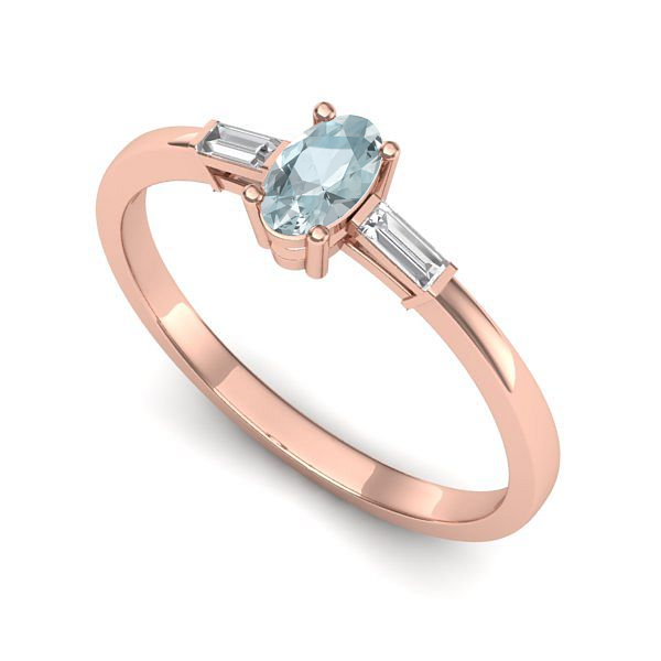 Inel din aur roz cu aquamarin
