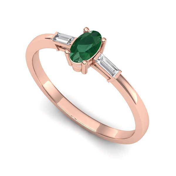 Inel logodna din aur roz cu smarald