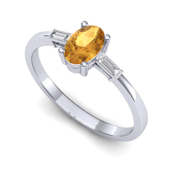 Inel logodna din aur alb cu citrin