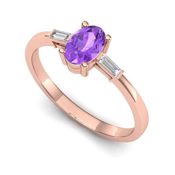 Inel de logodna din aur roz cu ametist