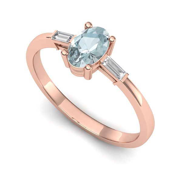 Inel logodna din aur roz cu aquamarin