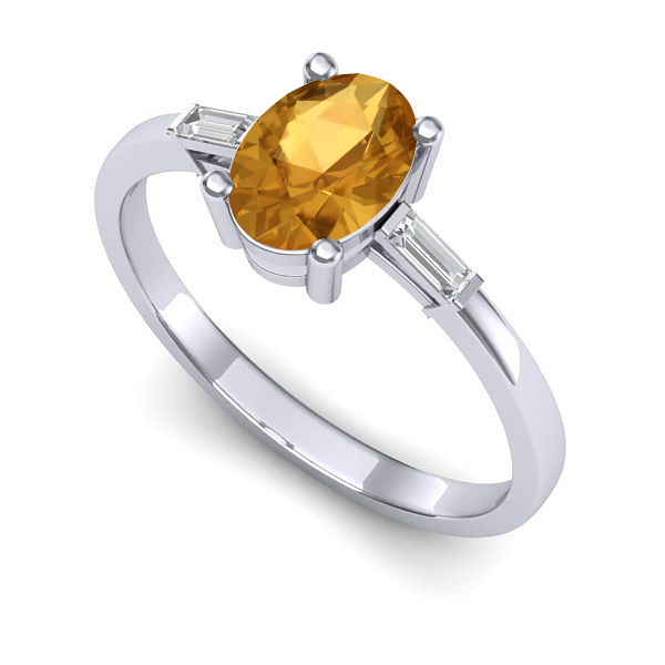 Inel logodna din aur alb cu citrin