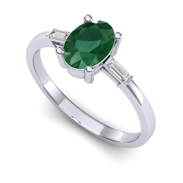 Inel logodna din aur alb cu smarald