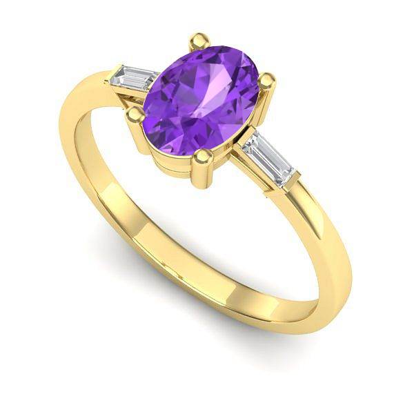 Inel logodna din aur galben cu ametist