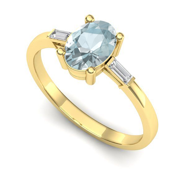 Inel de logodna din aur galben cu aquamarin