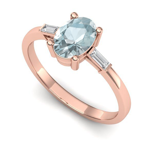 Inel logodna din aur roz cu aquamarin
