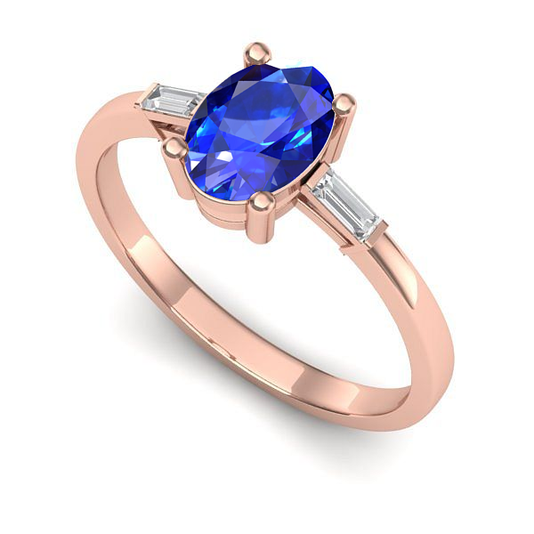 Inel de logodna din aur roz cu safir