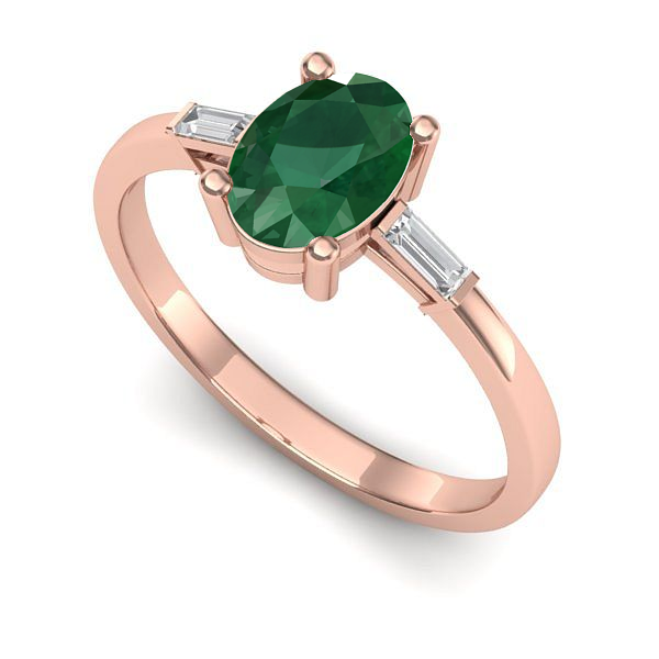 Inel de logodna din aur roz cu smarald