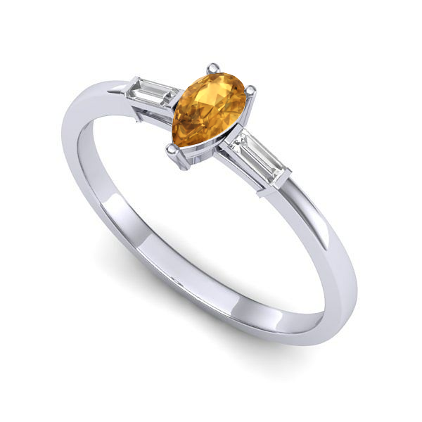 Inel logodna din aur alb cu citrin