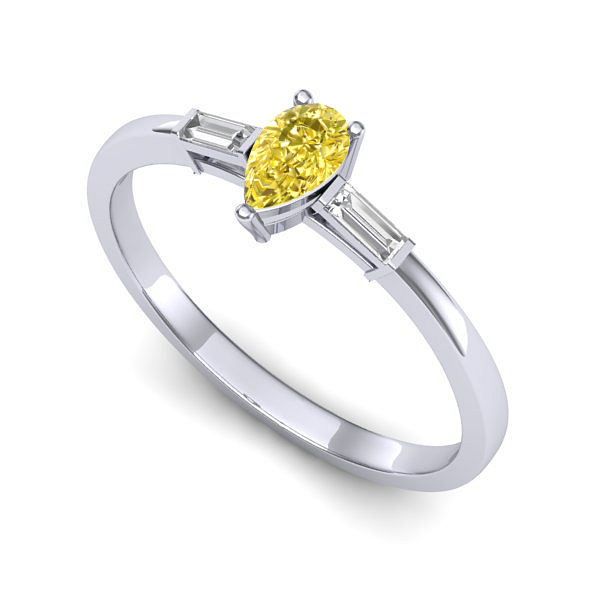 Inel de logodna din aur alb cu safir galben