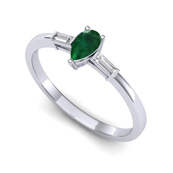 Inel logodna din aur alb cu smarald