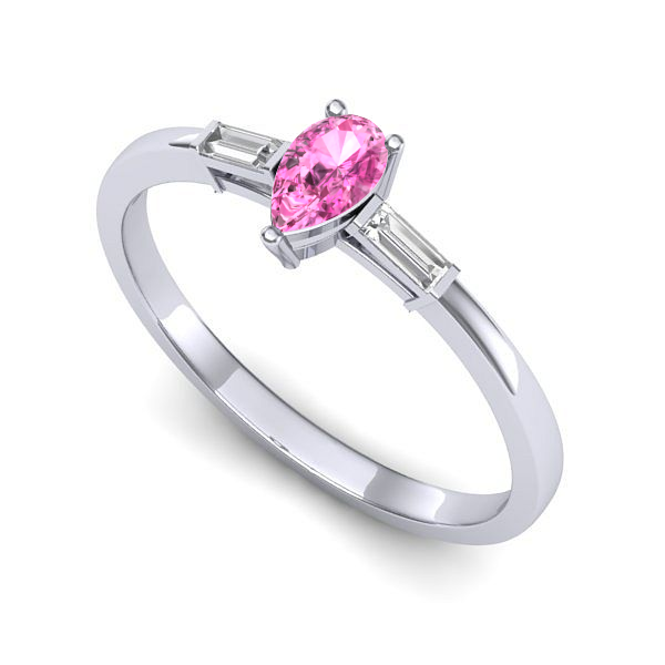 Inel de logodna din aur alb cu safir roz