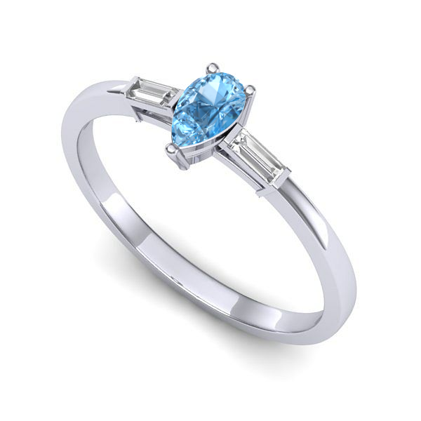 Inel logodna din aur alb cu topaz blue