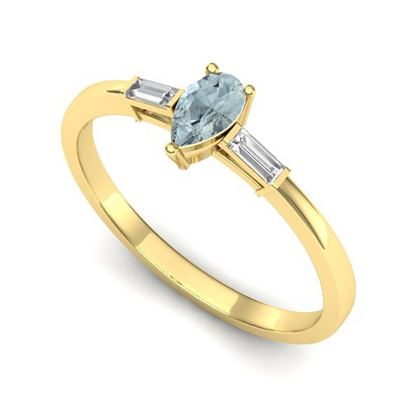 Inel logodna din aur galben cu aquamarin