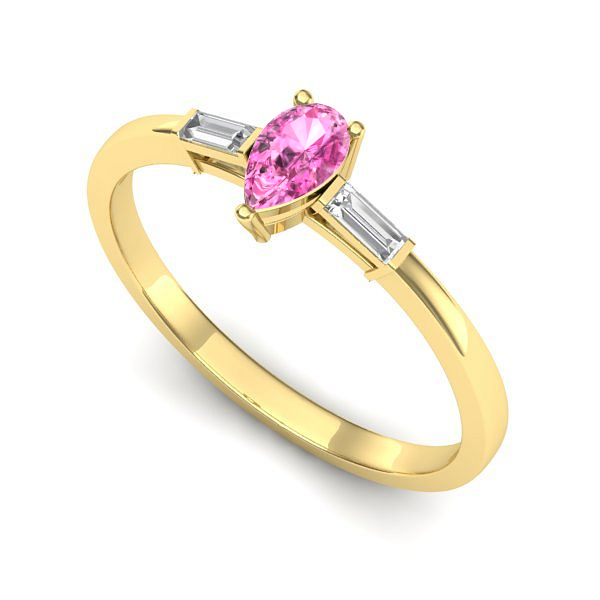 Inel logodna din aur galben cu safir roz