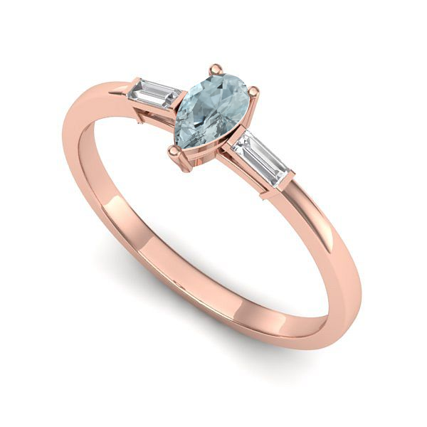 Inel de logodna din aur roz cu aquamarin