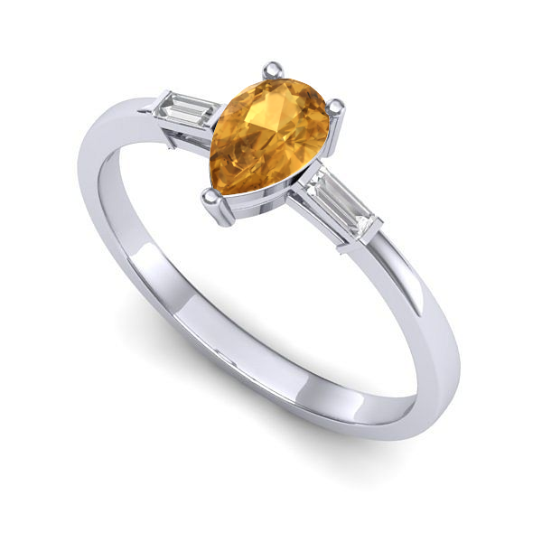 Inel logodna din aur alb cu citrin