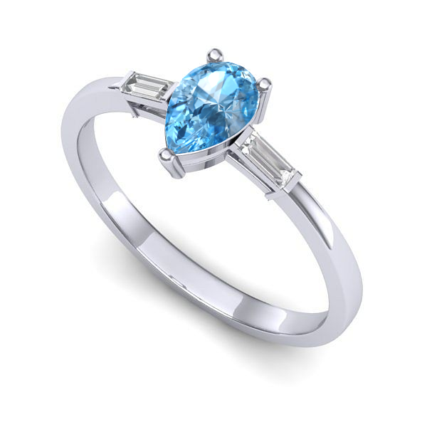 Inel de logodna din aur alb cu topaz blue