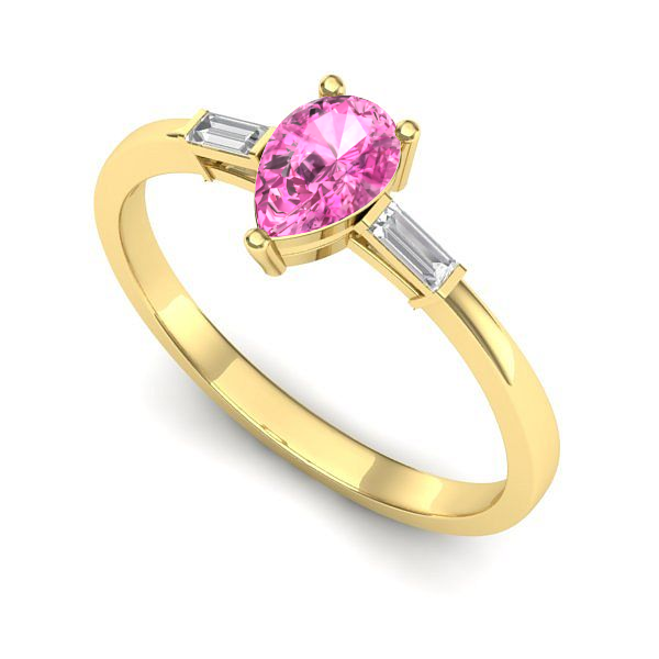 Inel logodna din aur galben cu safir roz
