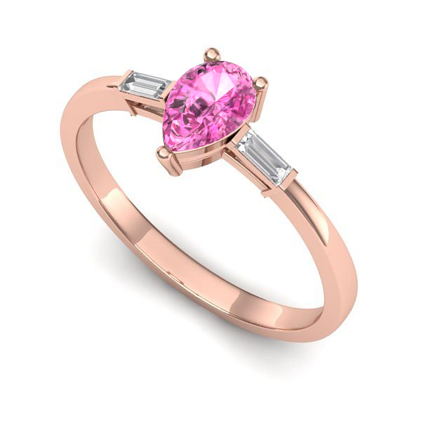 Inel de logodna din aur roz cu safir roz