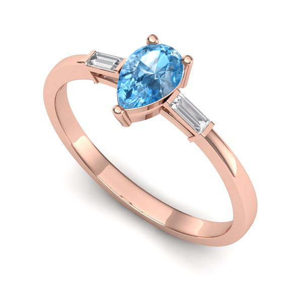 Inel logodna din aur roz cu topaz blue