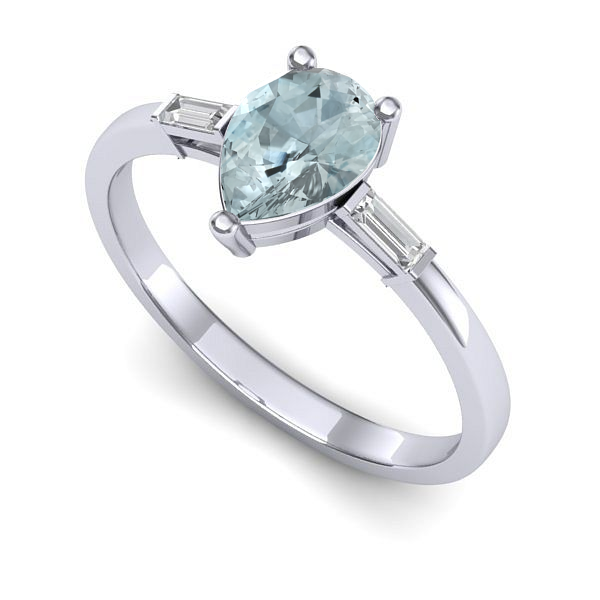 Inel din aur alb cu aquamarin