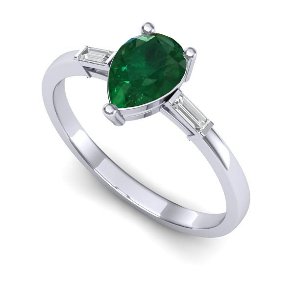 Inel de logodna din aur alb cu smarald