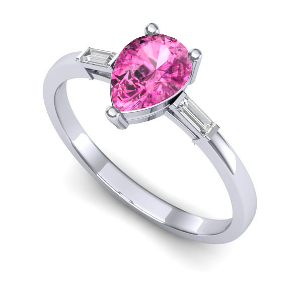 Inel logodna din aur alb cu safir roz