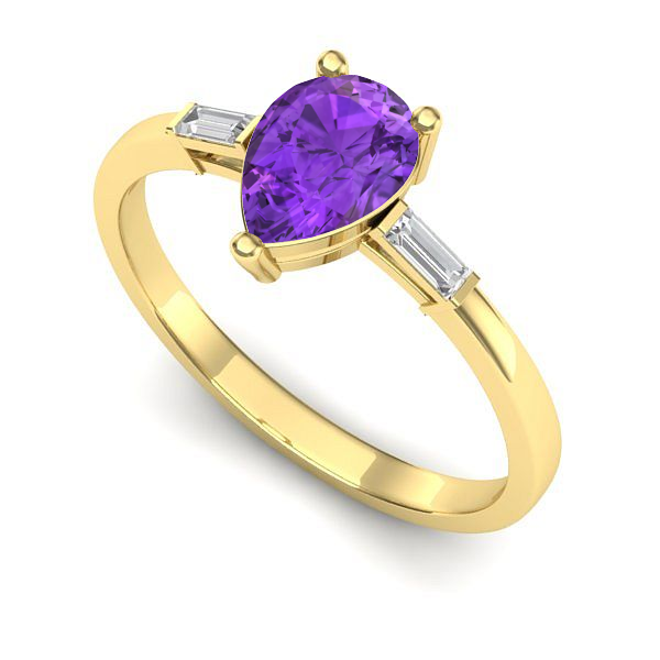 Inel logodna din aur galben cu ametist