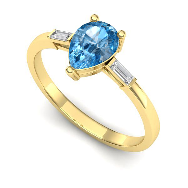 Inel logodna din aur galben cu topaz blue