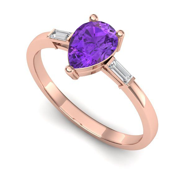 Inel de logodna din aur roz cu ametist