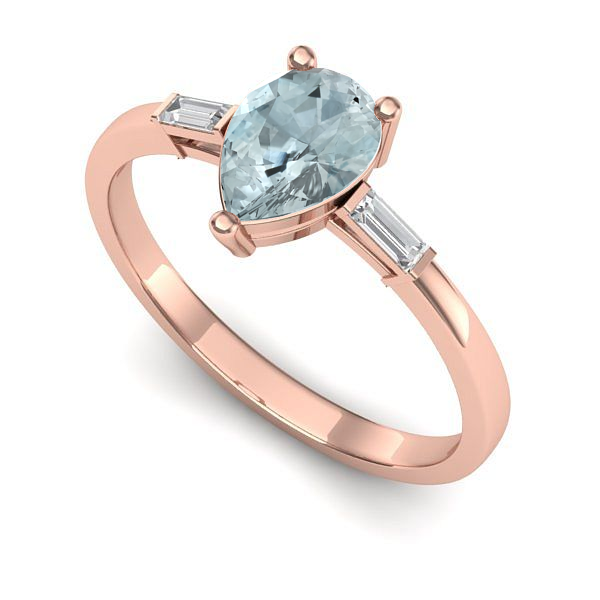 Inel de logodna din aur roz cu aquamarin
