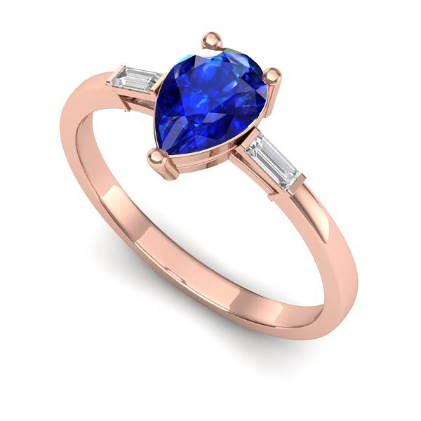 Inel de logodna din aur roz cu safir