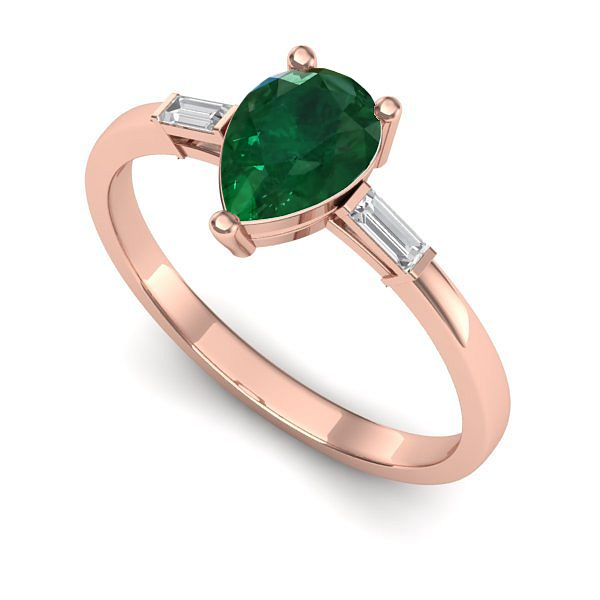 Inel logodna din aur roz cu smarald