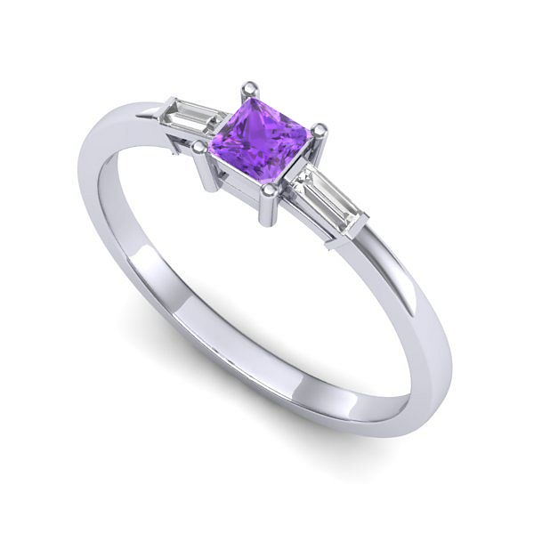 Inel logodna din aur alb cu ametist