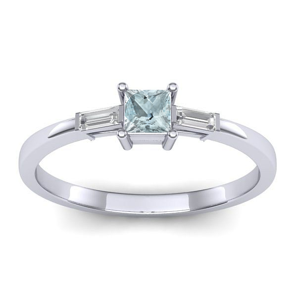Inel de logodna cu aquamarin patrat