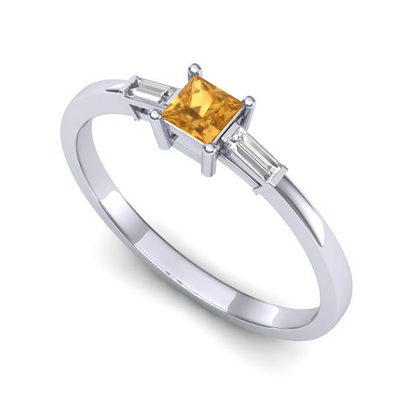 Inel logodna din aur alb cu citrin