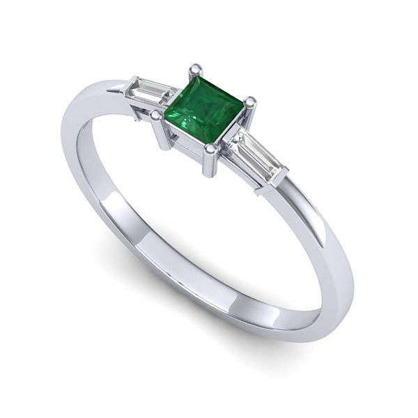 Inel din aur alb cu smarald