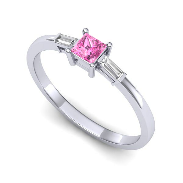 Inel de logodna din aur alb cu safir roz