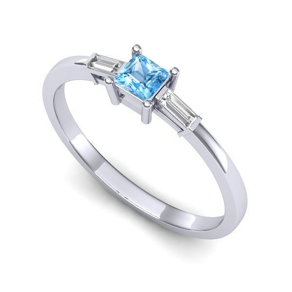 Inel logodna din aur alb cu topaz blue