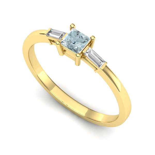 Inel de logodna din aur galben cu aquamarin