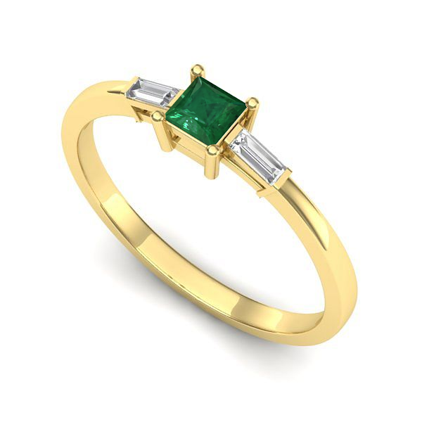 Inel de logodna din aur galben cu smarald