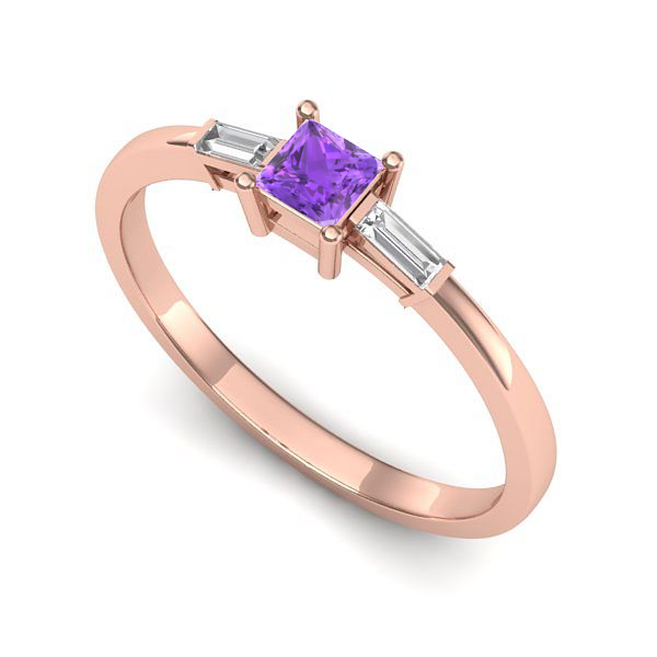 Inel logodna din aur roz cu ametist