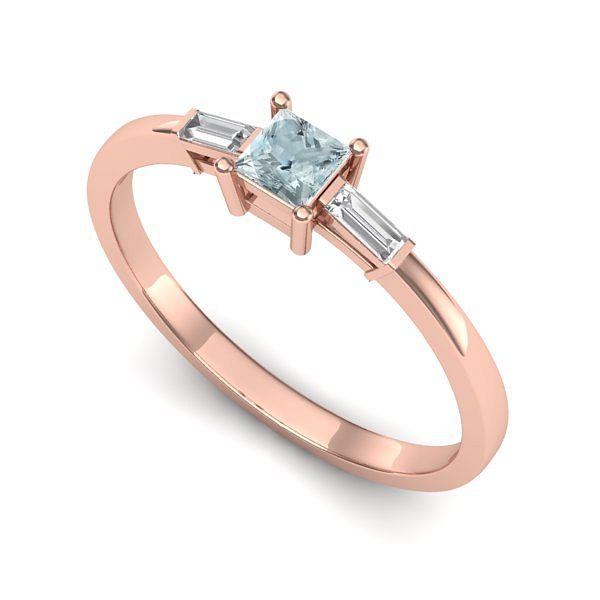 Inel din aur roz cu aquamarin