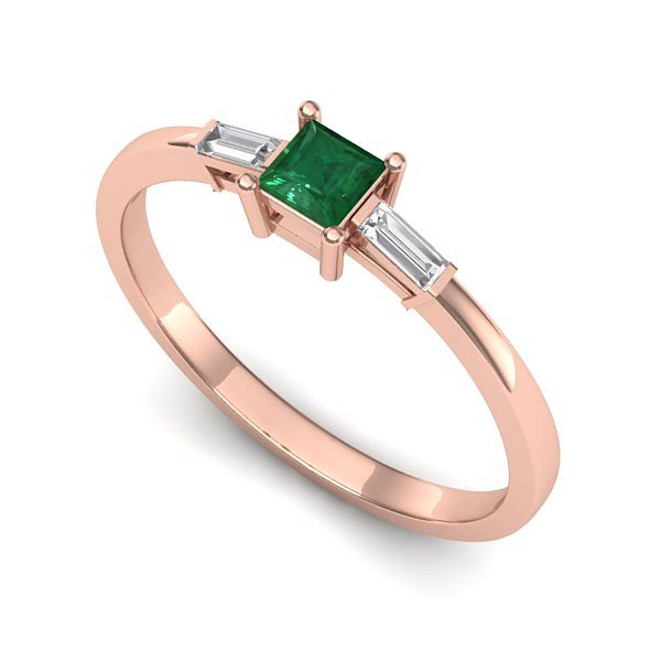 Inel din aur roz cu smarald