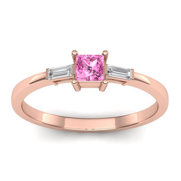 Inel cu safir roz patrat