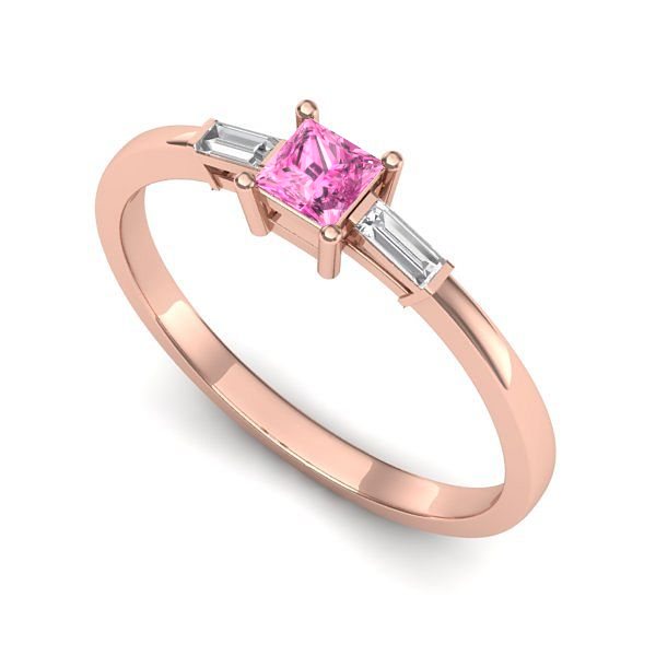 Inel de logodna din aur roz cu safir roz