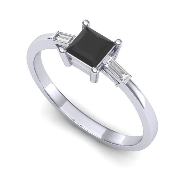 Inel de logodna din aur alb cu diamant negru